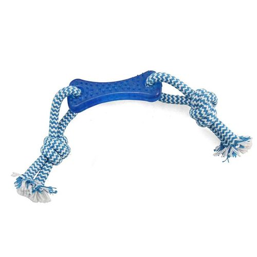 Игрушка для собак из термопласт. резины Кость с верёвкой 