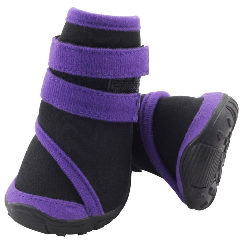 Ботинки для собак черные с фиолетовым