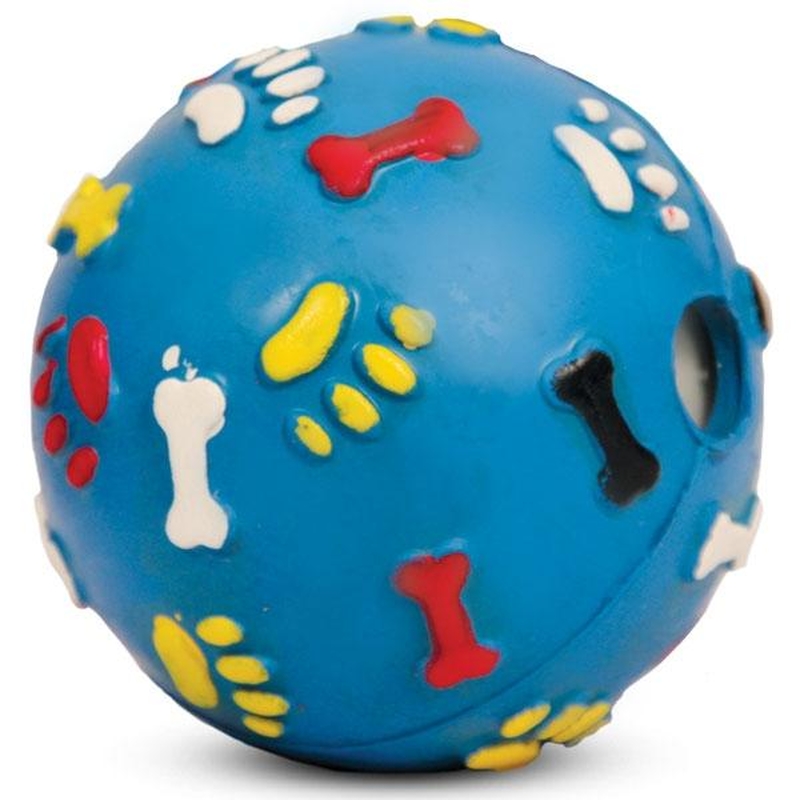 Игрушка для собак из резины Мяч с лапками и косточками со звуком