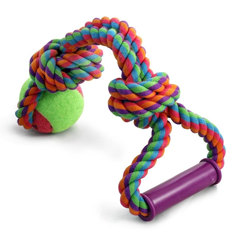 Игрушка для собак Верёвка с ручкой, 2 узла и мяч