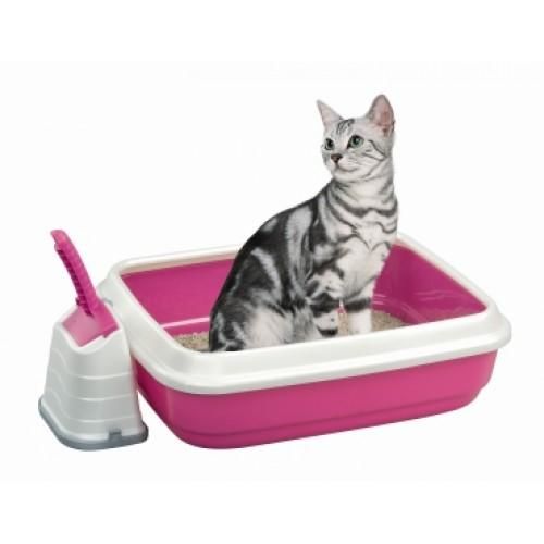 Туалет для кошек с бортом Duo (розовый)
