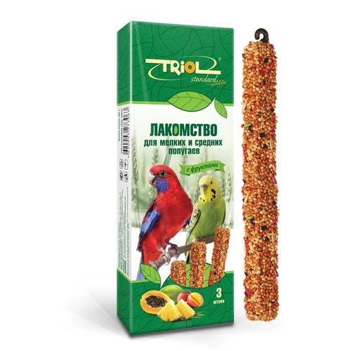 Палочки для мелких и средних попугаев Triol Standard с фруктами, 3 шт