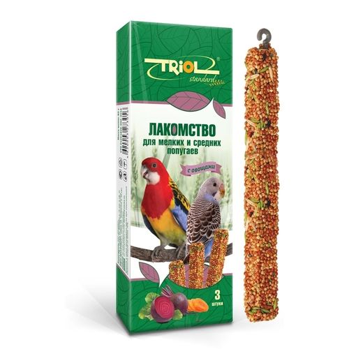 Палочки для мелких и средних попугаев Triol Standard с овощами, 3 шт