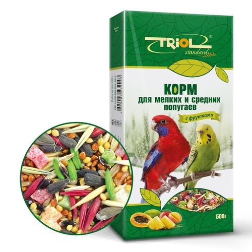 Корм для мелких и средних попугаев Triol Standard с фруктами 500 г
